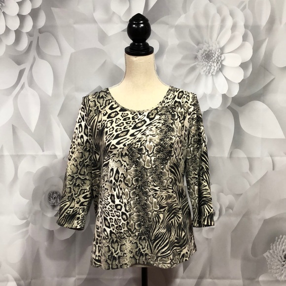 Chico's Tops - CHICO'S Beige/Black Animal Print 3/4 Sleeve Tee 1